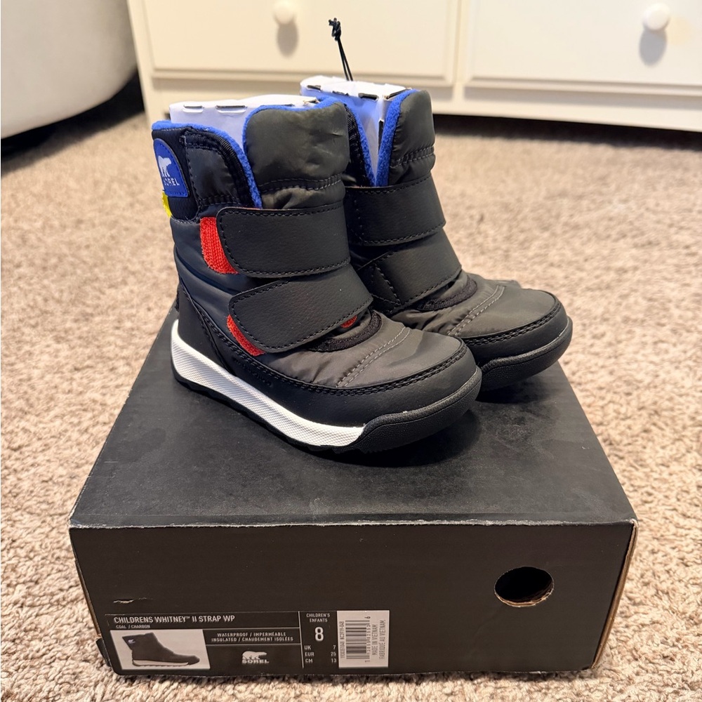 Sorel Children’s Whitney II Strap WP - Black and Blue Boots